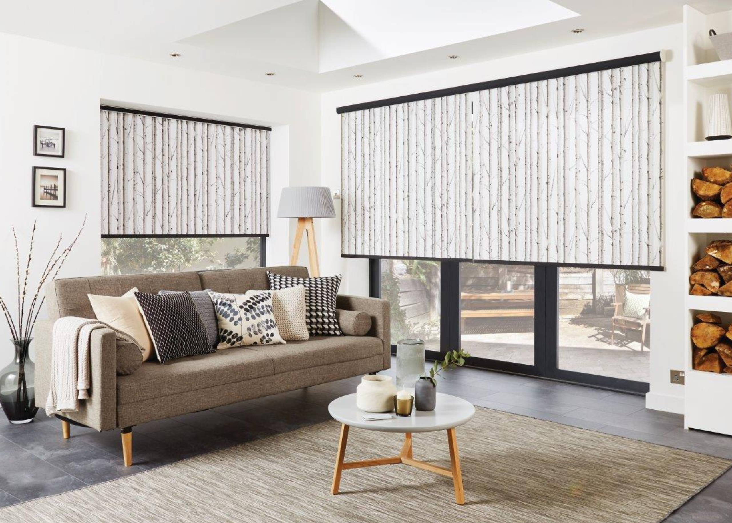 2 A neutral toned living room with half shut roman blinds